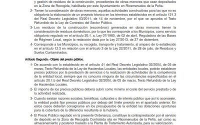 Ordenanza Fiscal Reguladora del precio público de gestión de los residuos inertes de la construcción del municipios de Respenda de la Peña